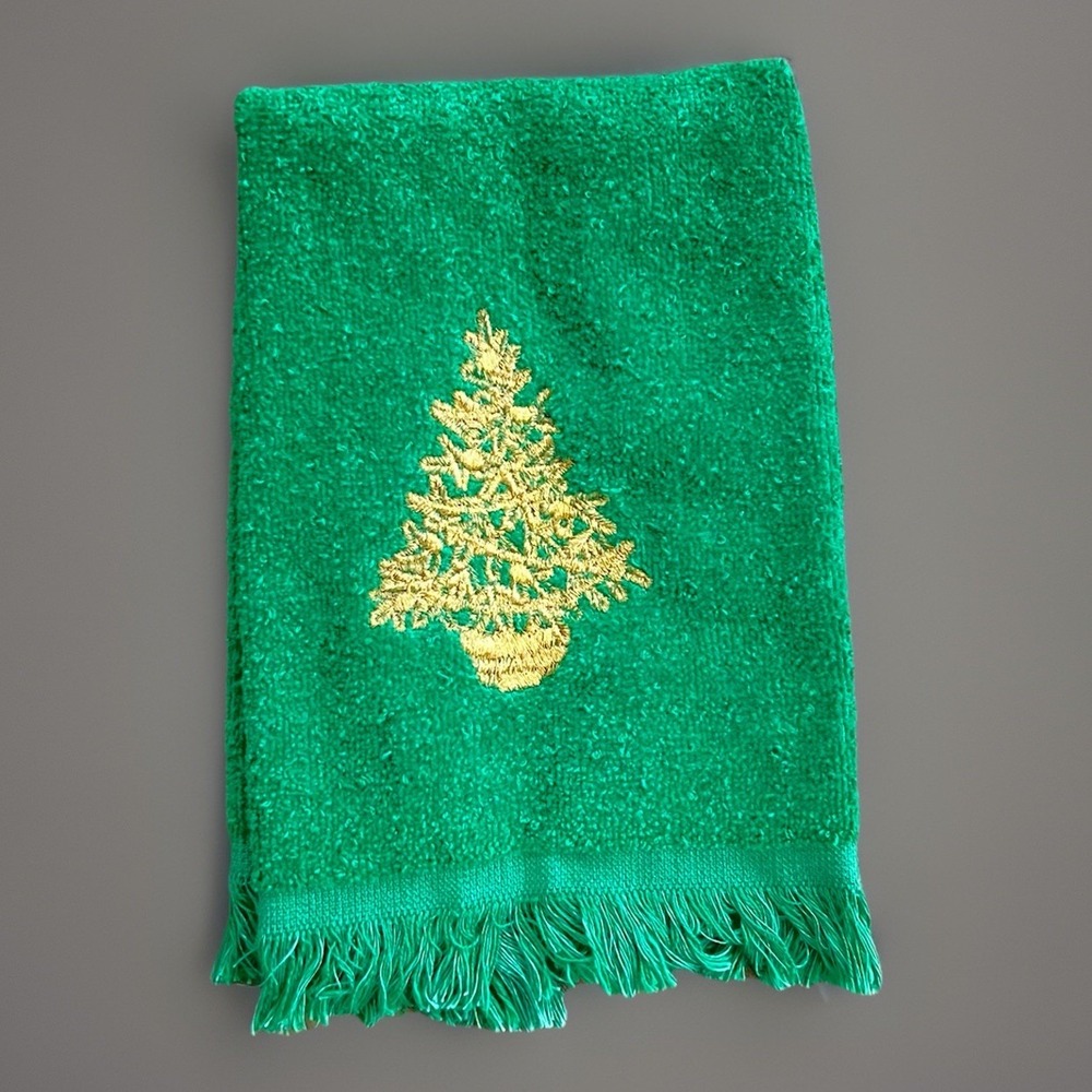VTG Cannon Green Santa Claus Embroidered Hand Towel Set Of 3 Made In USA - Picture 6 of 11